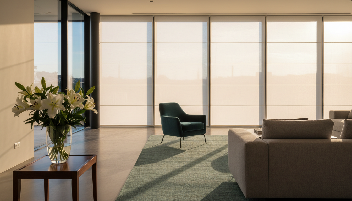 Luxurious living room with elegant window blinds